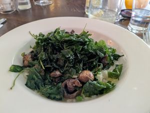 vegan mushroom risotto with crispy spinach at The Cunning Man in Reading