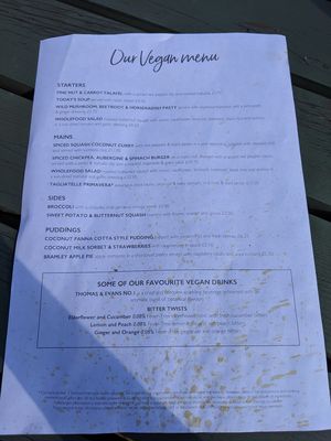 Vegan menu at The Cunning Man in Reading