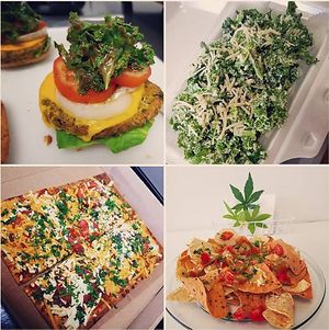 Delicious vegan food served at Canna Bistro! Burgers, nachos, salads, and flatbreads! at Canna Bistro in Decatur
