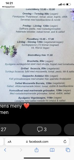 The menu!  at Byvägen35 in Sankt Olof