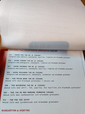 Menu at Muang Thai in Trollhattan