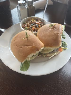Black bean sliders with a side of black eyed peas salad  at Wild Thyme Cafe in Kanab