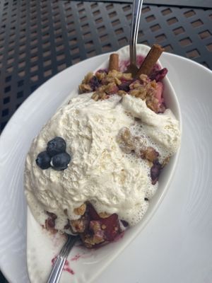 Berry and apple crumble with non dairy whip creamm  at Wild Thyme Cafe in Kanab