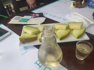 Melon with limoncello made with raki, on the house! at Portego in Crete