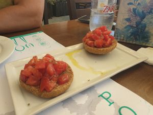Bread with fresh tomato at Portego in Crete