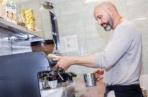 Locally roasted 'Hug & Punch' coffee at Barcode Mitra in Zagreb