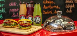 vegan burger, brownies, and smoothies at Barcode Mitra in Zagreb