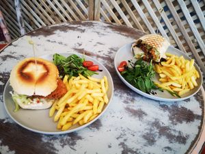 The Pek Kentucky burger and a Hoi Sin wrap.  at PEK in Dover