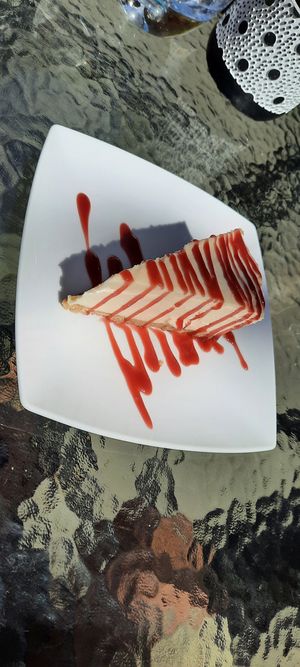 Cheese cake with raspberry sauce at PEK in Dover