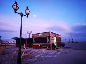 Our lovely purpose built cabin at dusk.  at PEK in Dover