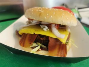 Our delicious BBQ vacon burger at PEK in Dover