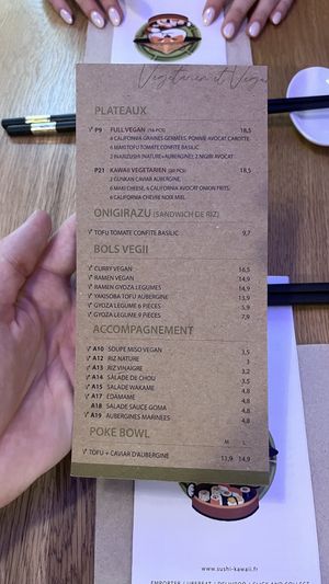 Vegetarian and vegan menu  at Sushi Kawaii in Montpellier
