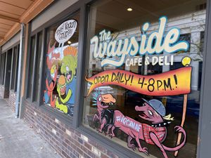 The window art at The Wayside Cafe & Deli in Olympia