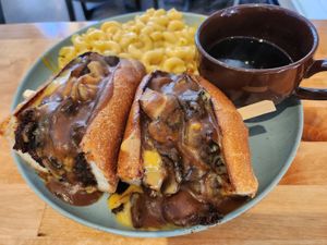 The dip sandwich with Mac and cheese at The Wayside Cafe & Deli in Olympia