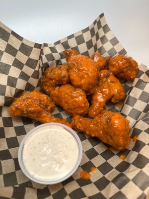 Cauliflower Wings: Tender cauliflower nuggets breaded and fried until crispy. Tossed in our house buffalo sauce and served with house ranch. at The Wayside Cafe & Deli in Olympia