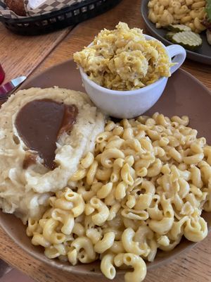 Side trilogy: Mac and cheese, mashed potatoes and gravy, and creamed corn  at The Wayside Cafe & Deli in Olympia