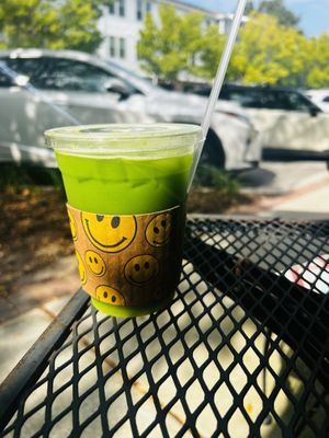 “The Green Pill” (wheatgrass, cucumber, celery, lemon, and ginger)- all juices and smoothies are made fresh right in front of you. Cute inside and great dog friendly patio    at Tasi Bites and Blends in Mount Pleasant