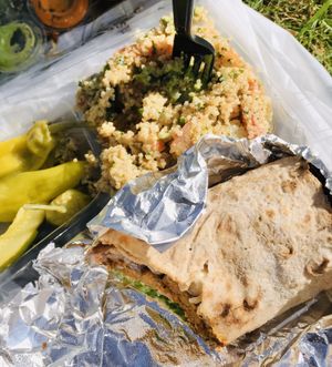 House made Veggie Burger Wrap w/ Quinoa salad. Delicious✨ at HealthyCA in North Hollywood