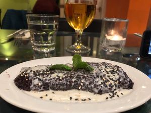 Black rice and coconut sauce for dessert!  at Angkor Soul in Altrincham