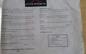 Menu at Coolangatta Cafe in South West London