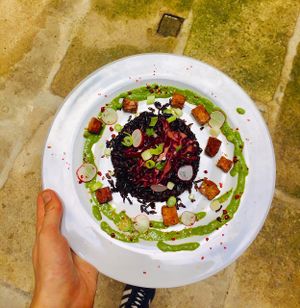 Black rice from Saint-Gilles with pesto radish and tarragon at Le Caboulot de la Serendipite in Nimes