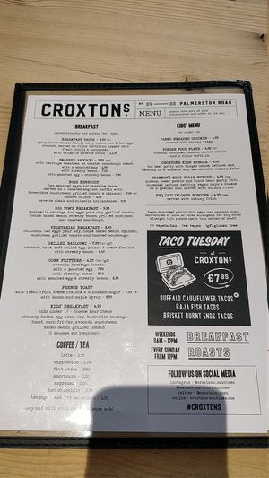 breakfast menu and kids menu at Croxtons in Portsmouth