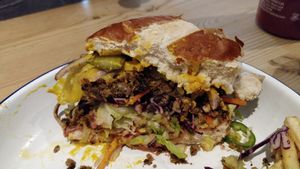 Cross section of vegan burger at Croxtons in Portsmouth
