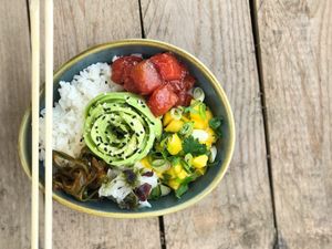 Watermelon 'Tuna' Poké bowl at Offbeet - New Forest in Southampton