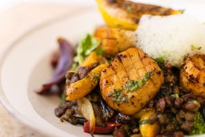 Lentils & 'Scallops' and sea foam at Offbeet - New Forest in Southampton