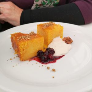 Orange/polenta cake with lime mascaepone at Offbeet - New Forest in Southampton