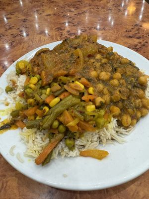 £8.50 three curry plate   at The Mosque Kitchen in Edinburgh