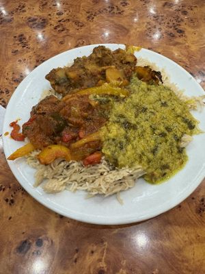 Lentil curry, Bombay potato and aubergine and pepper. £8.50  at The Mosque Kitchen in Edinburgh