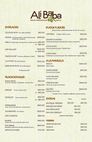 MENÚ at Ali Baba Mediterranean Grill in Monterrey