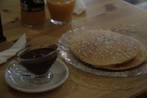 Chocolate sauce + pancakes (vegan) at Socola in Murcia
