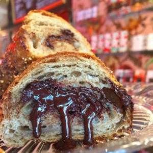 Quinoa croissant with 75% Peruvian bean-to-bar chocolate inside!  at Bombon in Madrid