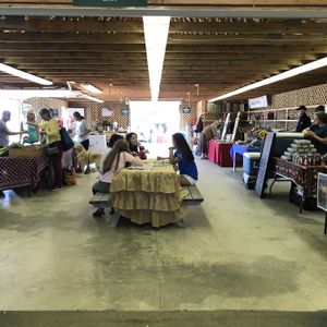 Indoor tables at Blue Hill Farmer's Market in Blue Hill