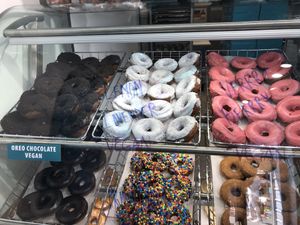 Selection of vegan doughnuts  at Maverick's Donut Company - Byward Market in Ottawa