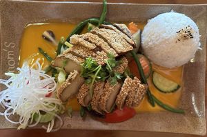 Com curry with vegan duck.  at Mom's Creation - Friedrichshain in Berlin