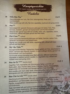 Menu of noodle dishes (excerpt).  at Mom's Creation - Friedrichshain in Berlin