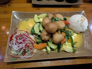Mango curry with "chicken" balls. I think number 53 on the menu? at Mom's Creation - Friedrichshain in Berlin