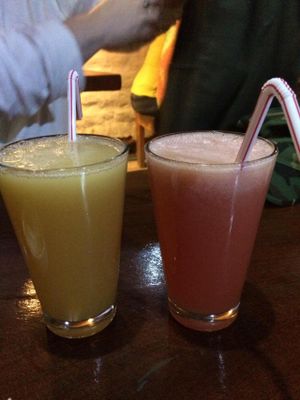 Apple and watermelon juice (fruit juice of the season)  at Tierra Todo Natural in San Pedro De Atacama