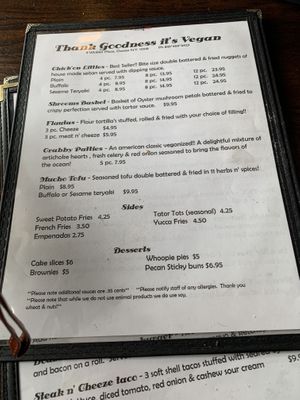 Menu side 2 at Thank Goodness It's Vegan in Goshen