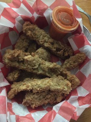 8 pieces plain Chick’on littles (added sauce) at Thank Goodness It's Vegan in Goshen