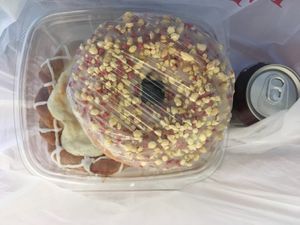 Strawberry sprinkled donut at Thank Goodness It's Vegan in Goshen