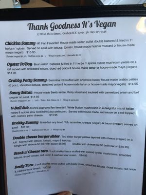 11/5/21 PG1 menu at Thank Goodness It's Vegan in Goshen