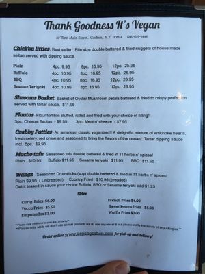 11/5/21 PG2 menu at Thank Goodness It's Vegan in Goshen