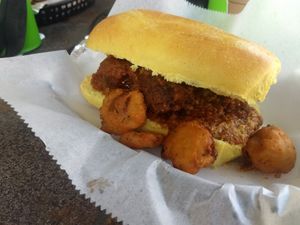 VBall sub and onion petals at Thank Goodness It's Vegan in Goshen