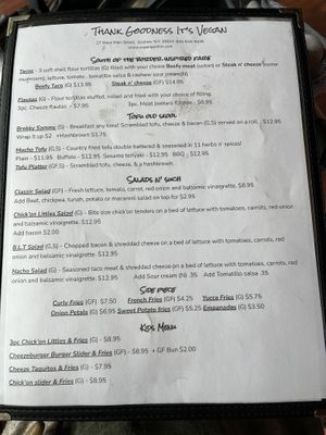 Menu  at Thank Goodness It's Vegan in Goshen