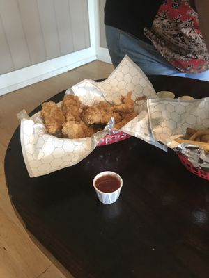 Vegan chick Little’s and fries at Thank Goodness It's Vegan in Goshen