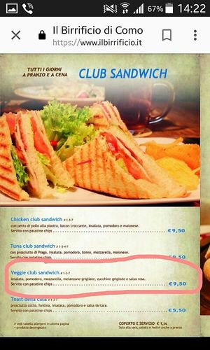 Vegetarian club sandwich at Il Birrificio di Como in Como